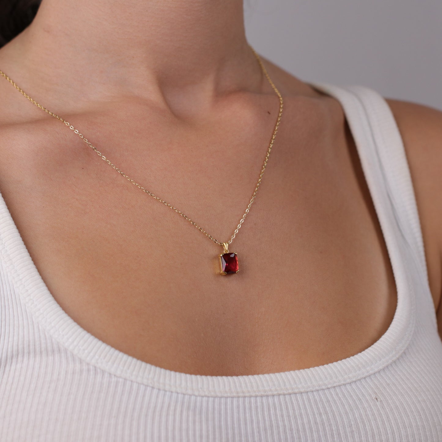 Emerald Cut Garnet 925 Silver Necklace