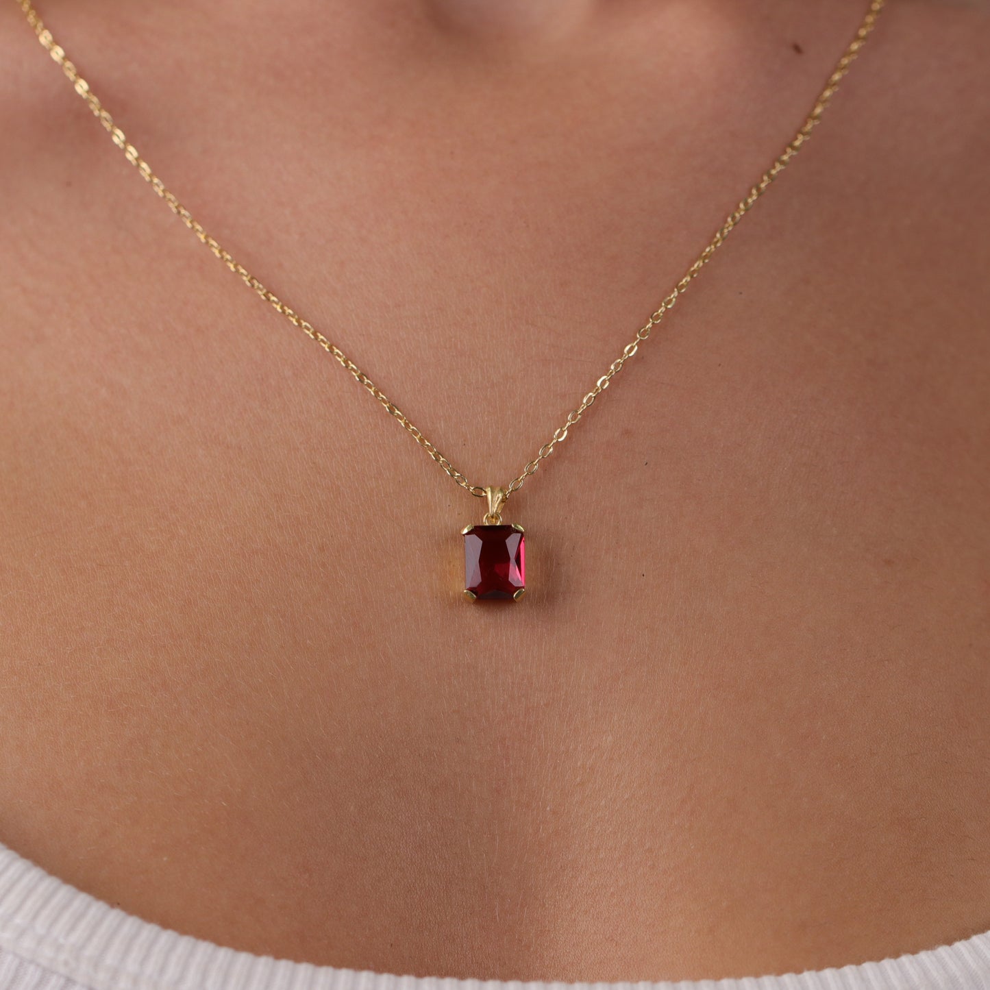 Emerald Cut Garnet 925 Silver Necklace