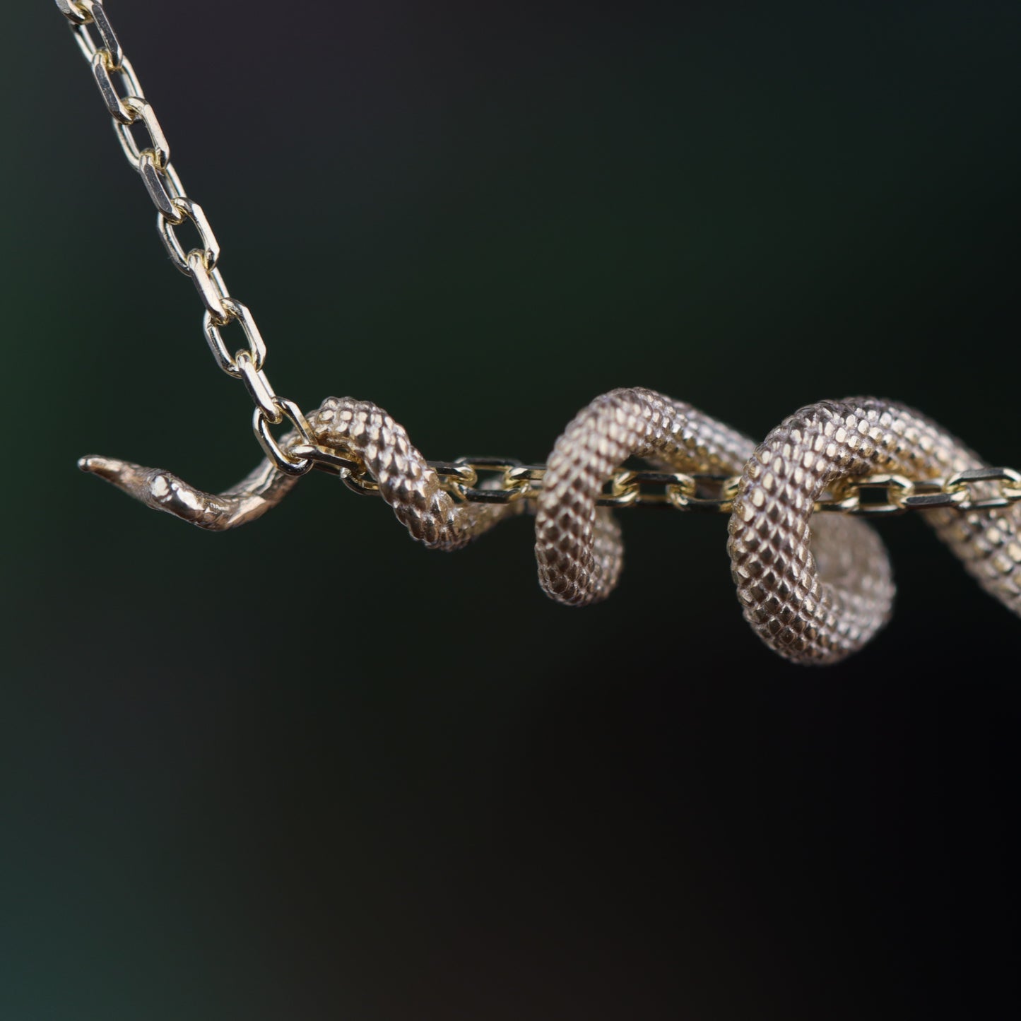 Yılan 925 Gümüş Altın Kaplama Kolye