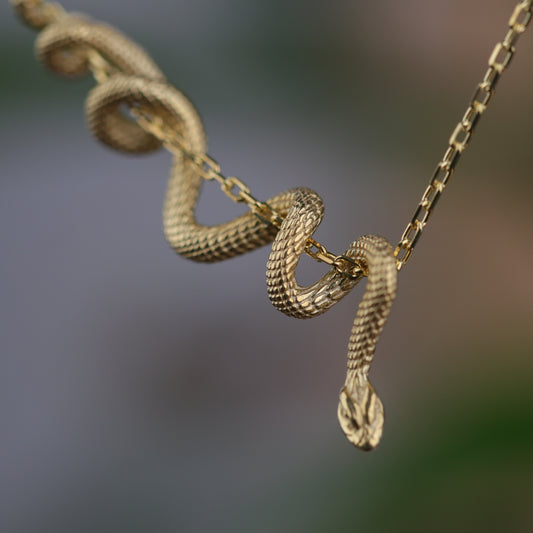 Yılan 925 Gümüş Altın Kaplama Kolye