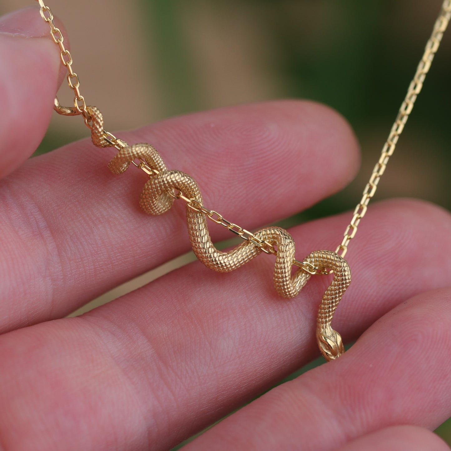 Yılan 925 Gümüş Altın Kaplama Kolye