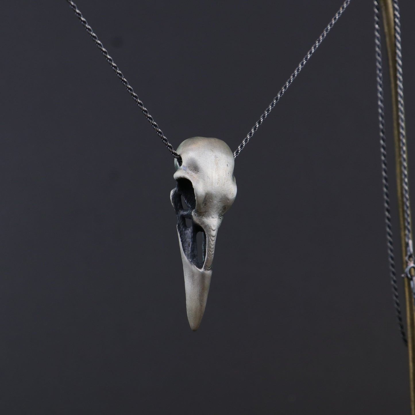 Antique Bronze Raven Skull Necklace