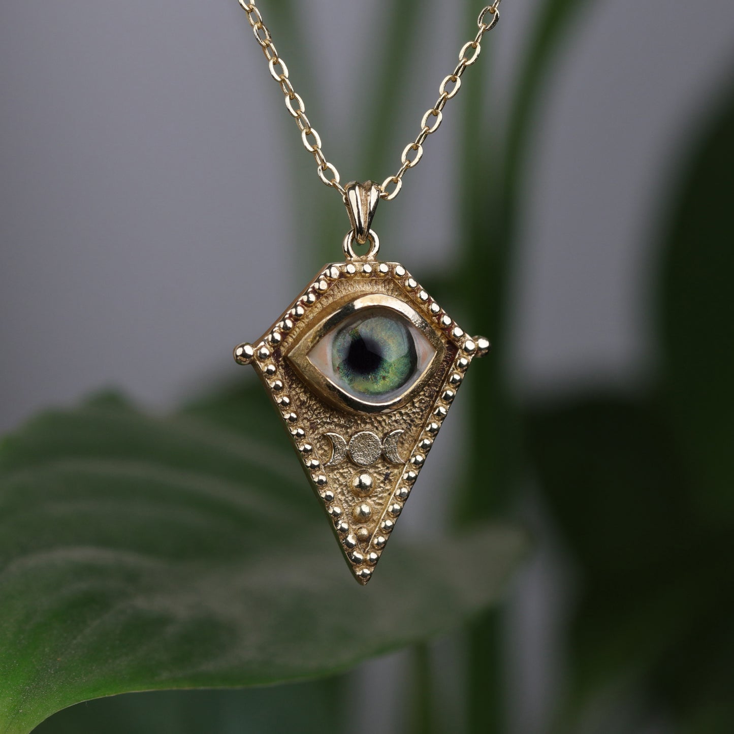 Handmade Triple Moon Necklace | "Oracle Eye" Talisman | Mystical Jewelry with Realistic Eyes