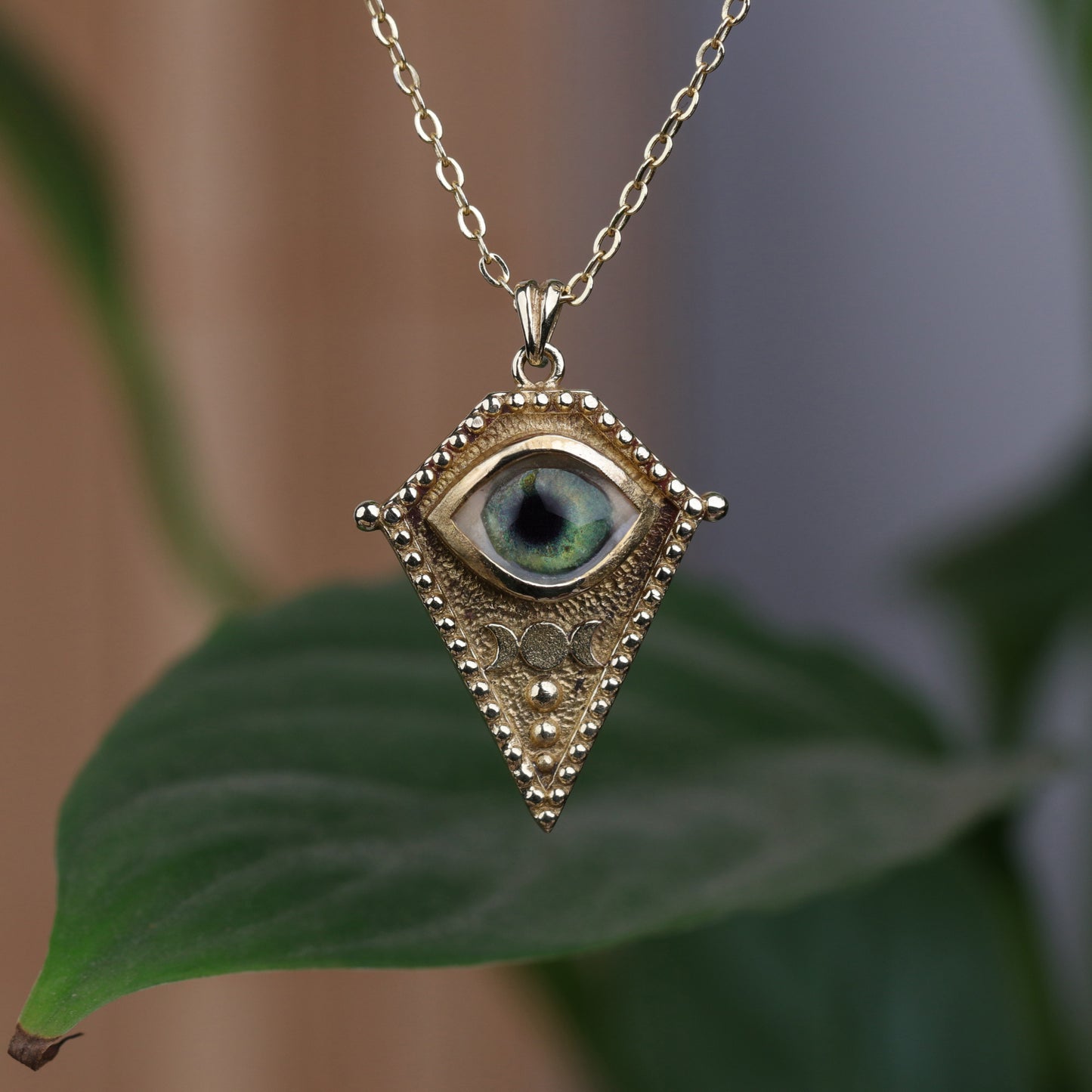 Handmade Triple Moon Necklace | "Oracle Eye" Talisman | Mystical Jewelry with Realistic Eyes