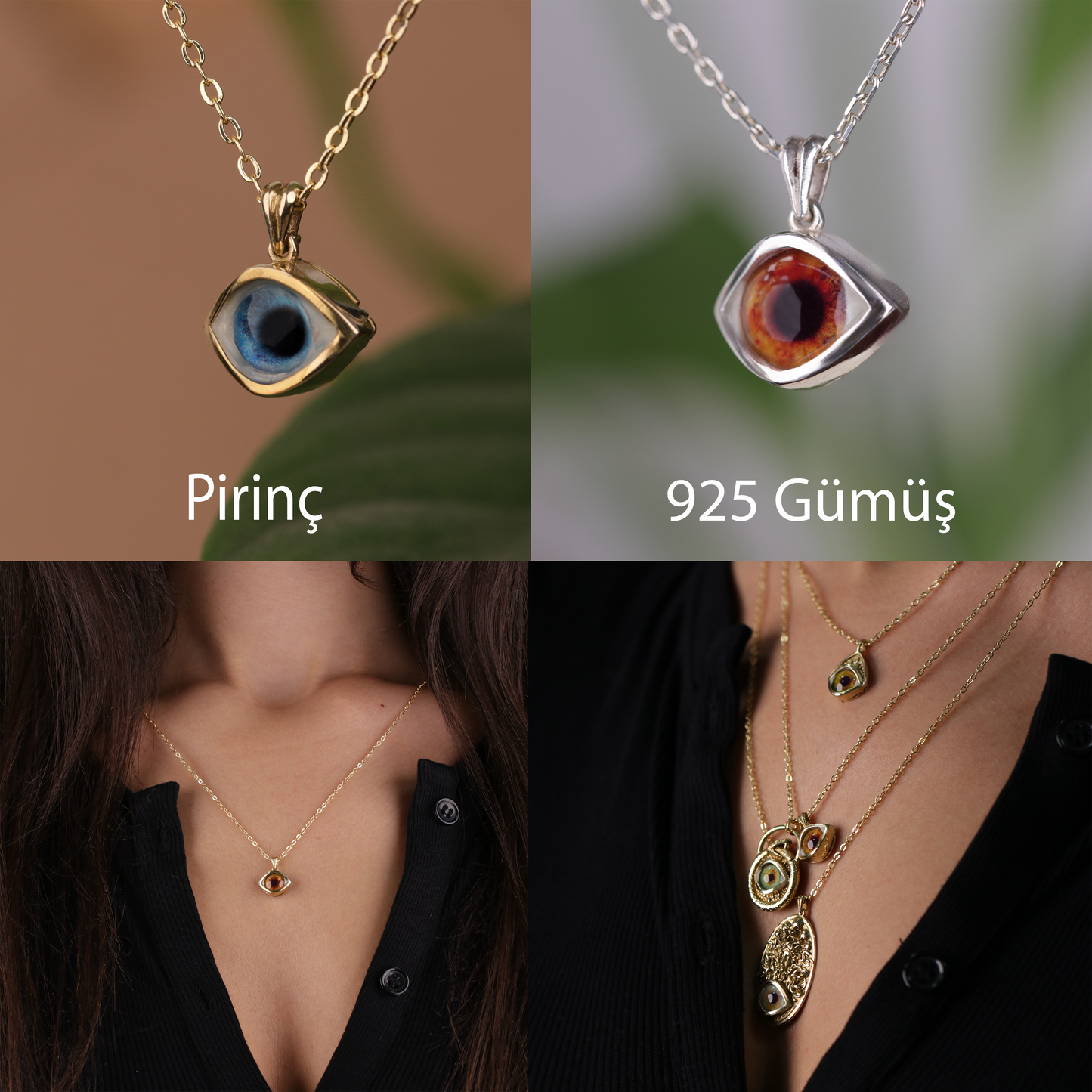 El Yapımı Kahve Göz Kolye | "Alacakaranlık Sırrı" Gerçekçi Tasarım | 925 Gümüş & Pirinç Gotik Tılsım