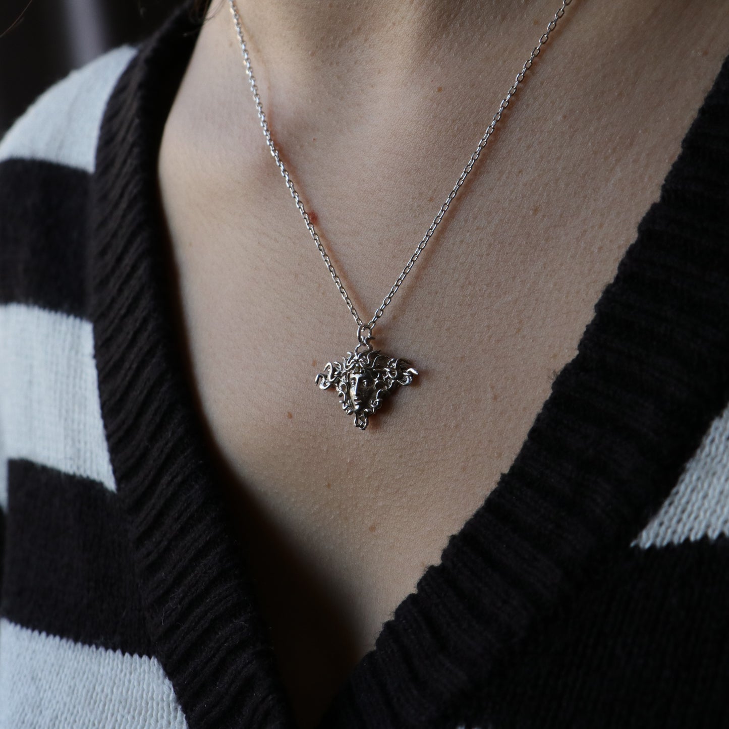 Mini Mini Skull 925 Oxidized Silver Necklace