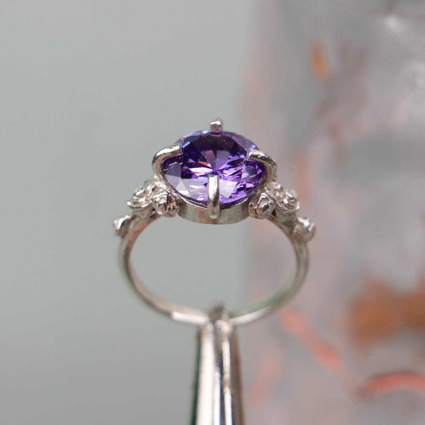 Crystal Ball 925 Silver Flower Ring