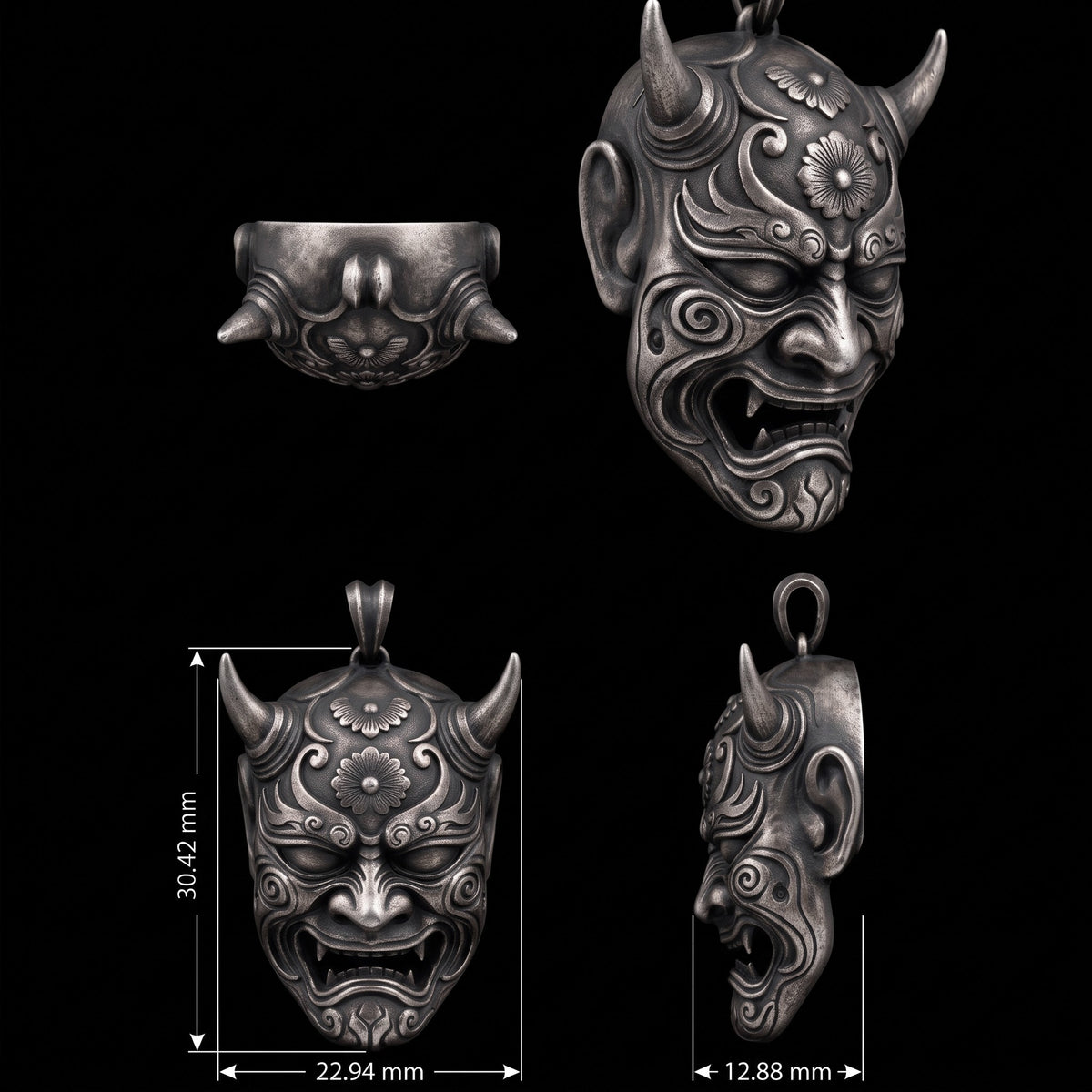 Japon Oni Mask Hannya 925 Gümüş Kolye