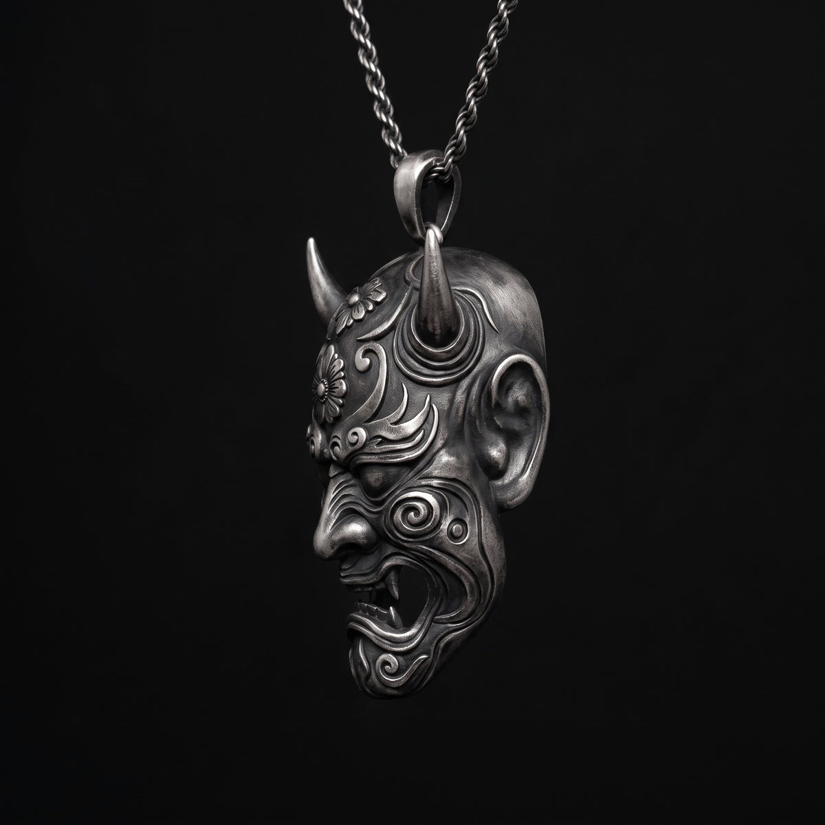 Japon Oni Mask Hannya 925 Gümüş Kolye
