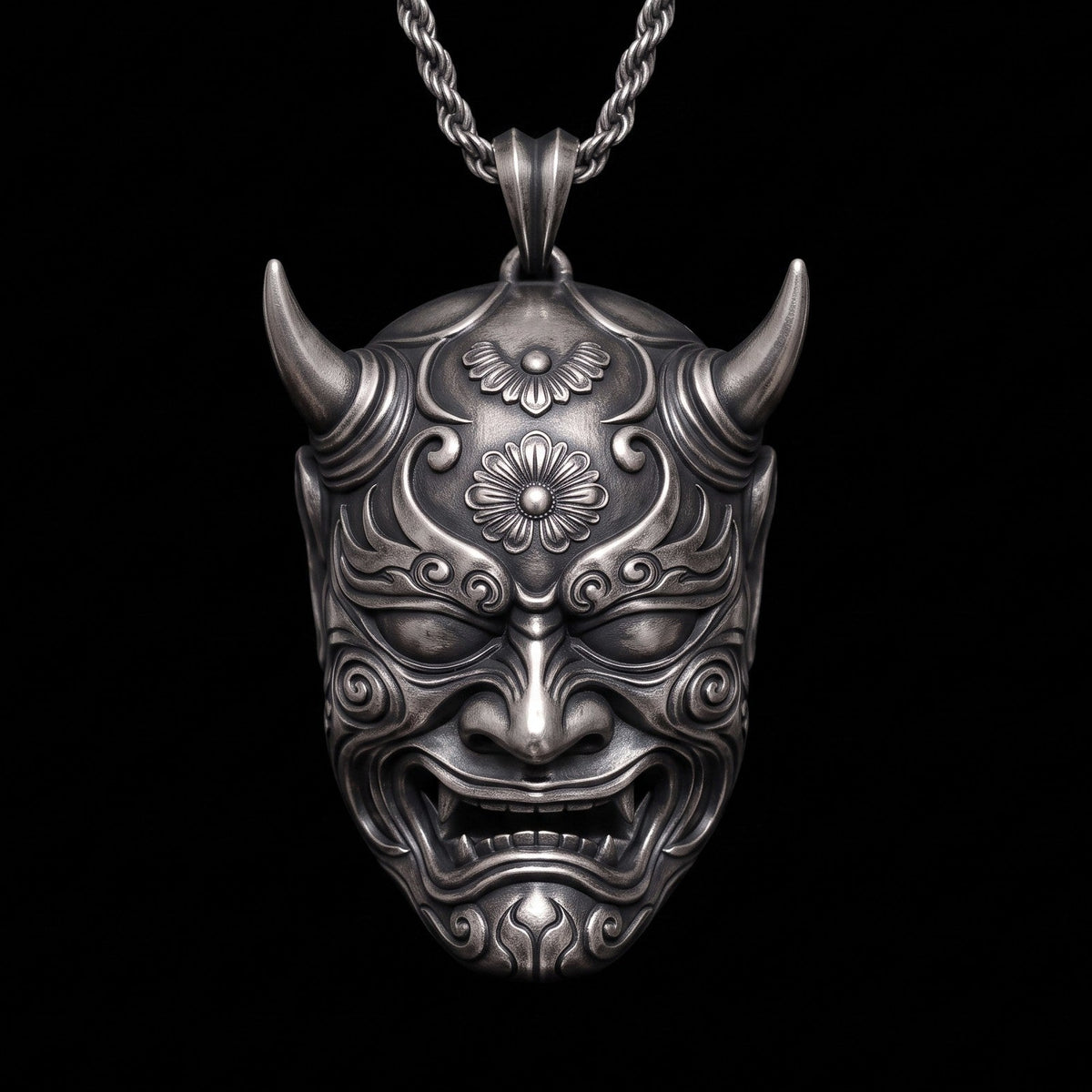 Japon Oni Mask Hannya 925 Gümüş Kolye