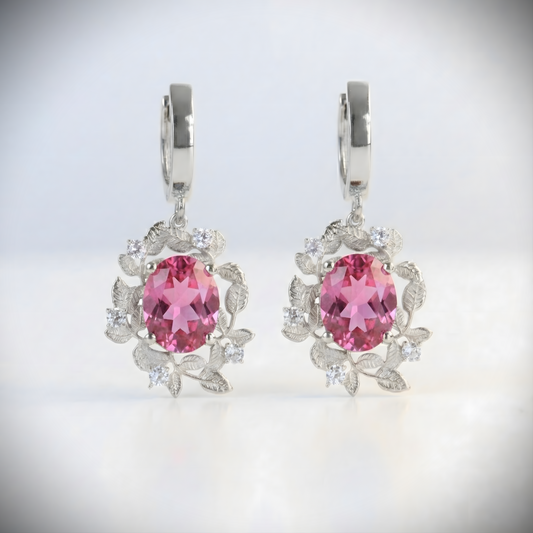 Pembe Turmalin Yapraklar Küpe (Tüm Taş ve Maden Seçenekleri)