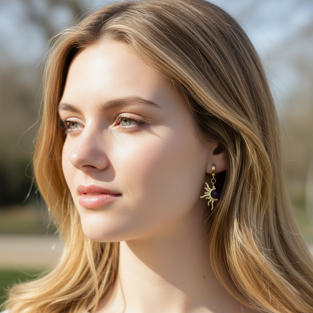 Güneş Ametist Küpe (Tüm Taş ve Maden Seçenekleri)