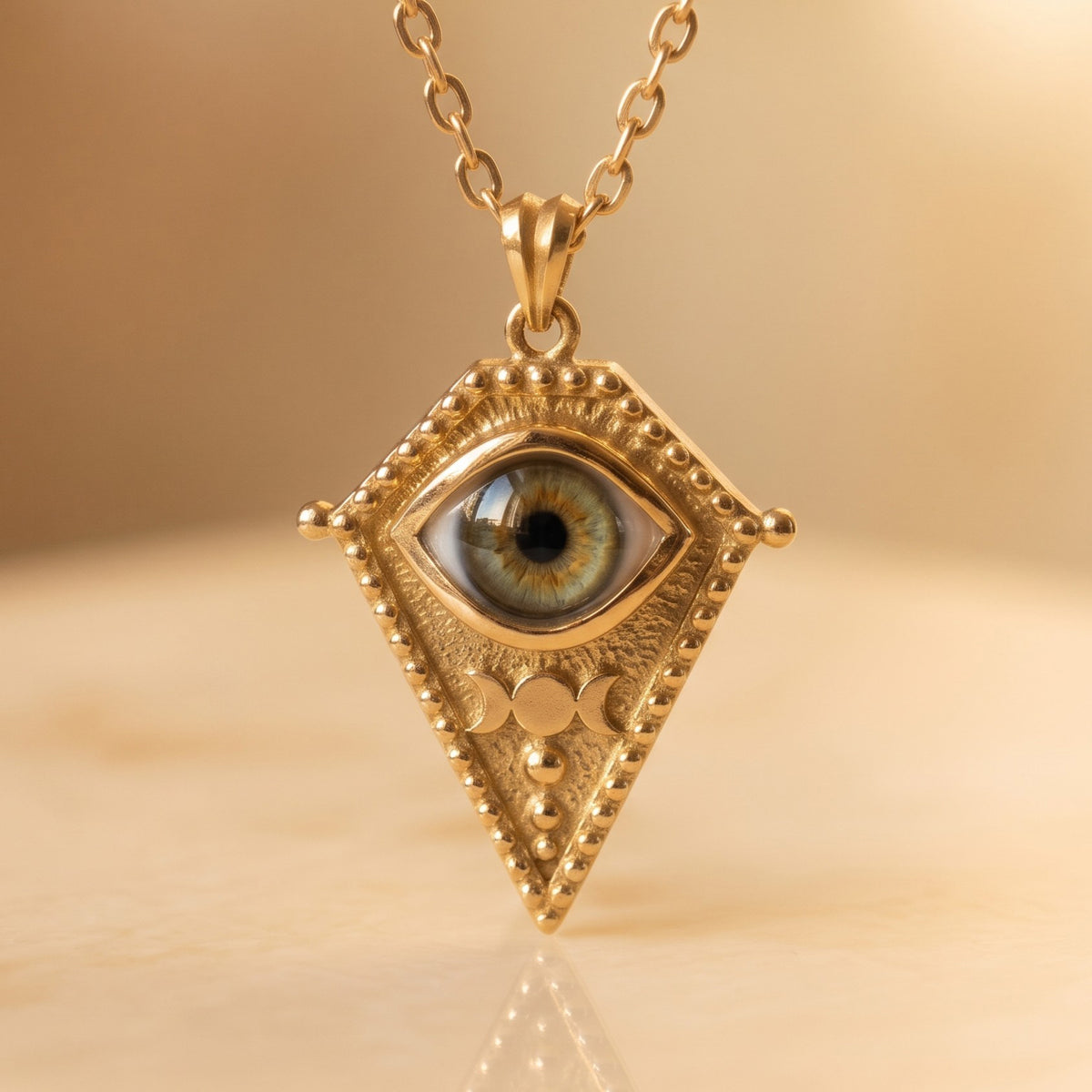 Handmade Triple Moon Necklace | "Oracle Eye" Talisman | Mystical Jewelry with Realistic Eyes