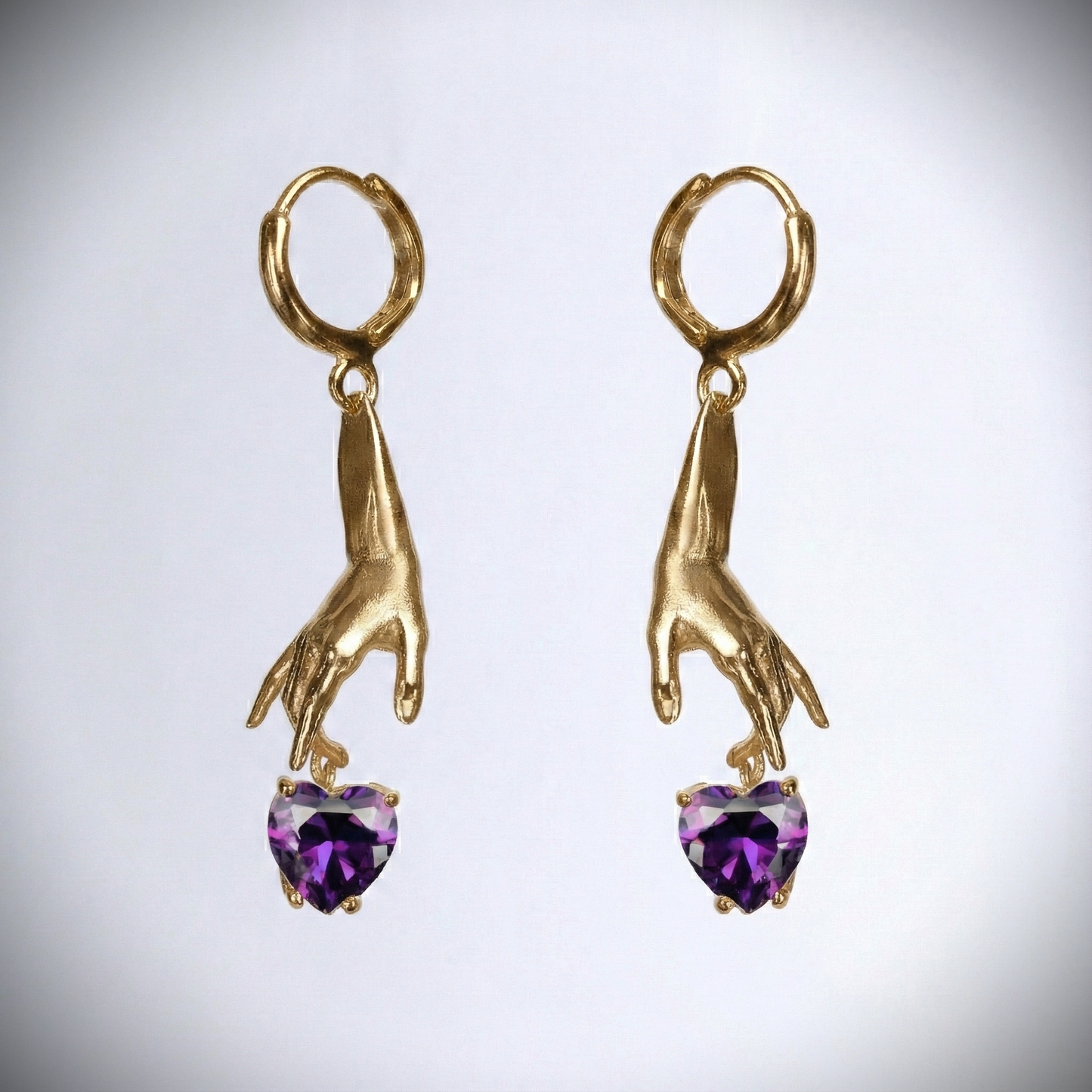 Eller Kalp Ametist Taşlı Küpe (Tüm Maden ve Taş Seçenekleri)