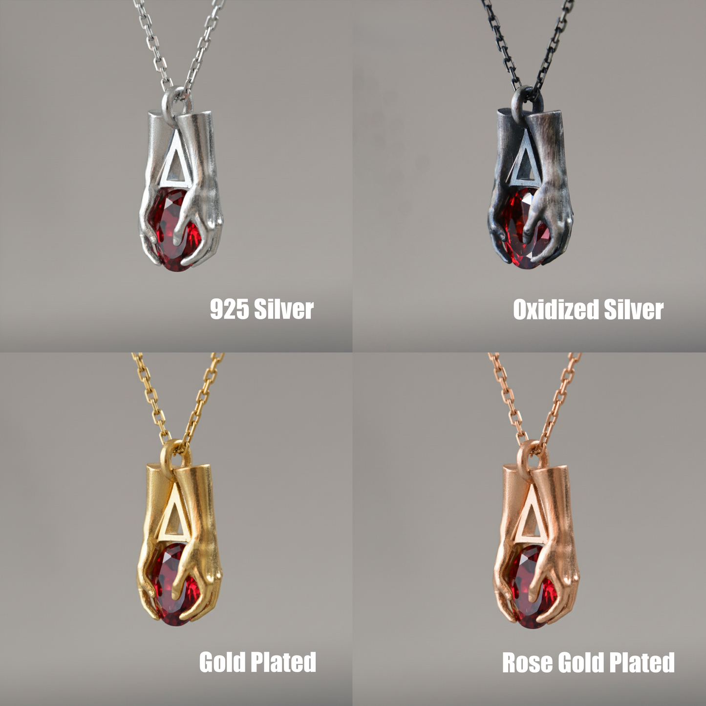 Mini Avuç Üçgen Oval Taşlı Kolye (Tüm Taşlar) 925 Gümüş