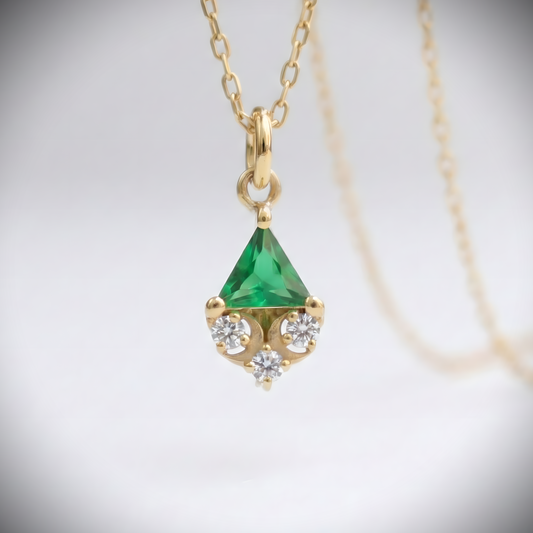 Triangle Emerald Moissanite 925 Silver Gold Plated Necklace