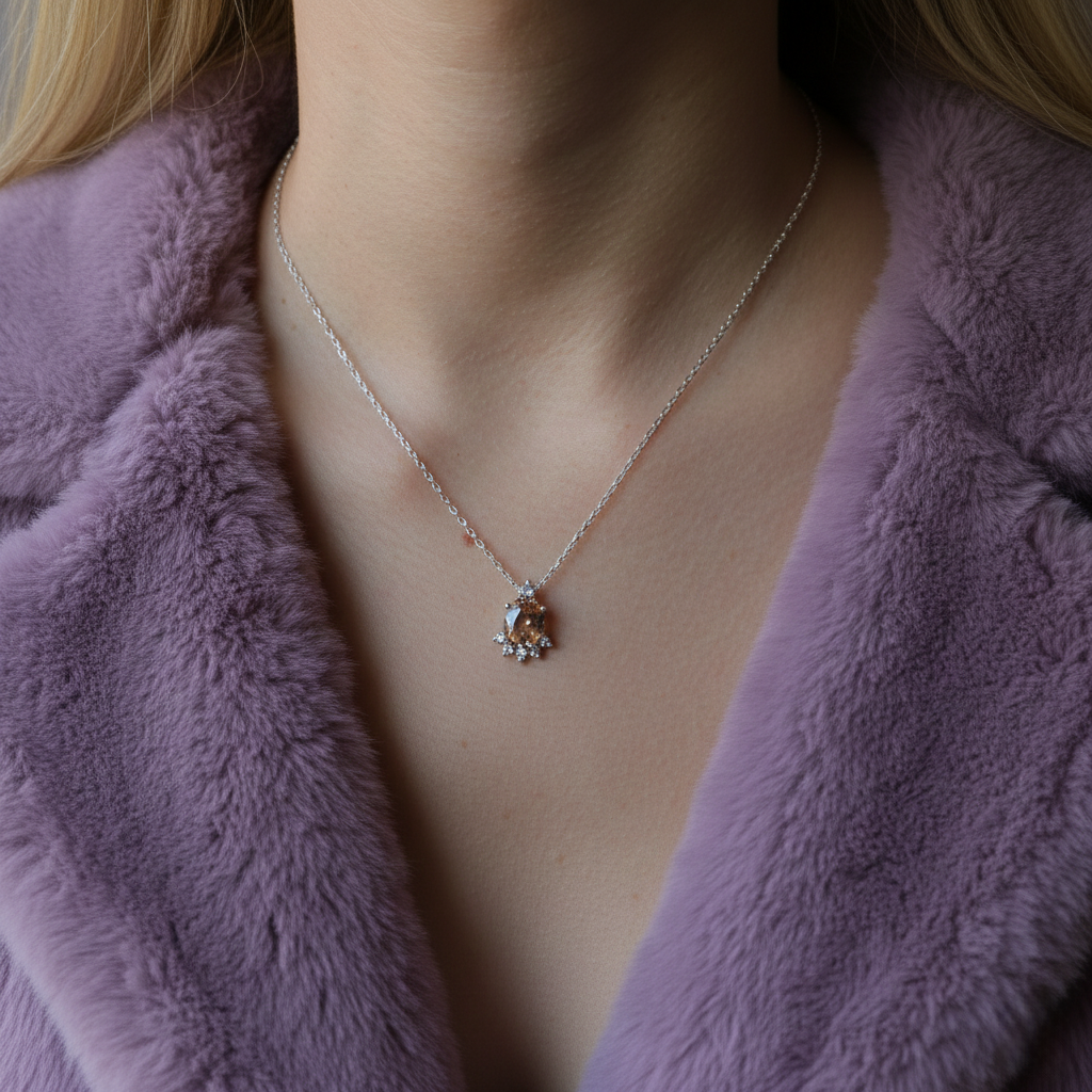Oval Amethyst and Moissanite 925 Silver Necklace