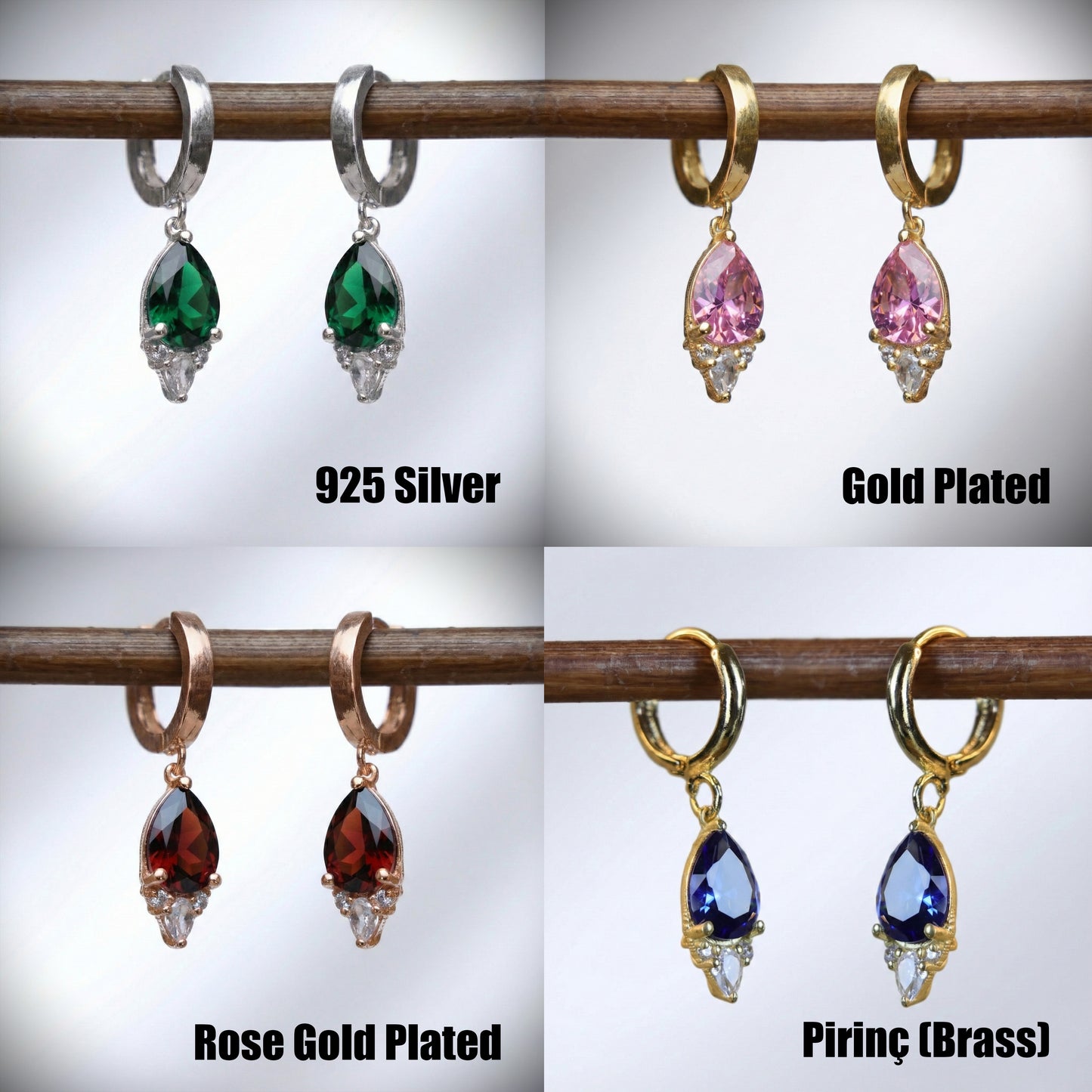 Damla Garnet ve Mozanite Küpe (Tüm Taş ve Maden Seçenekleri)