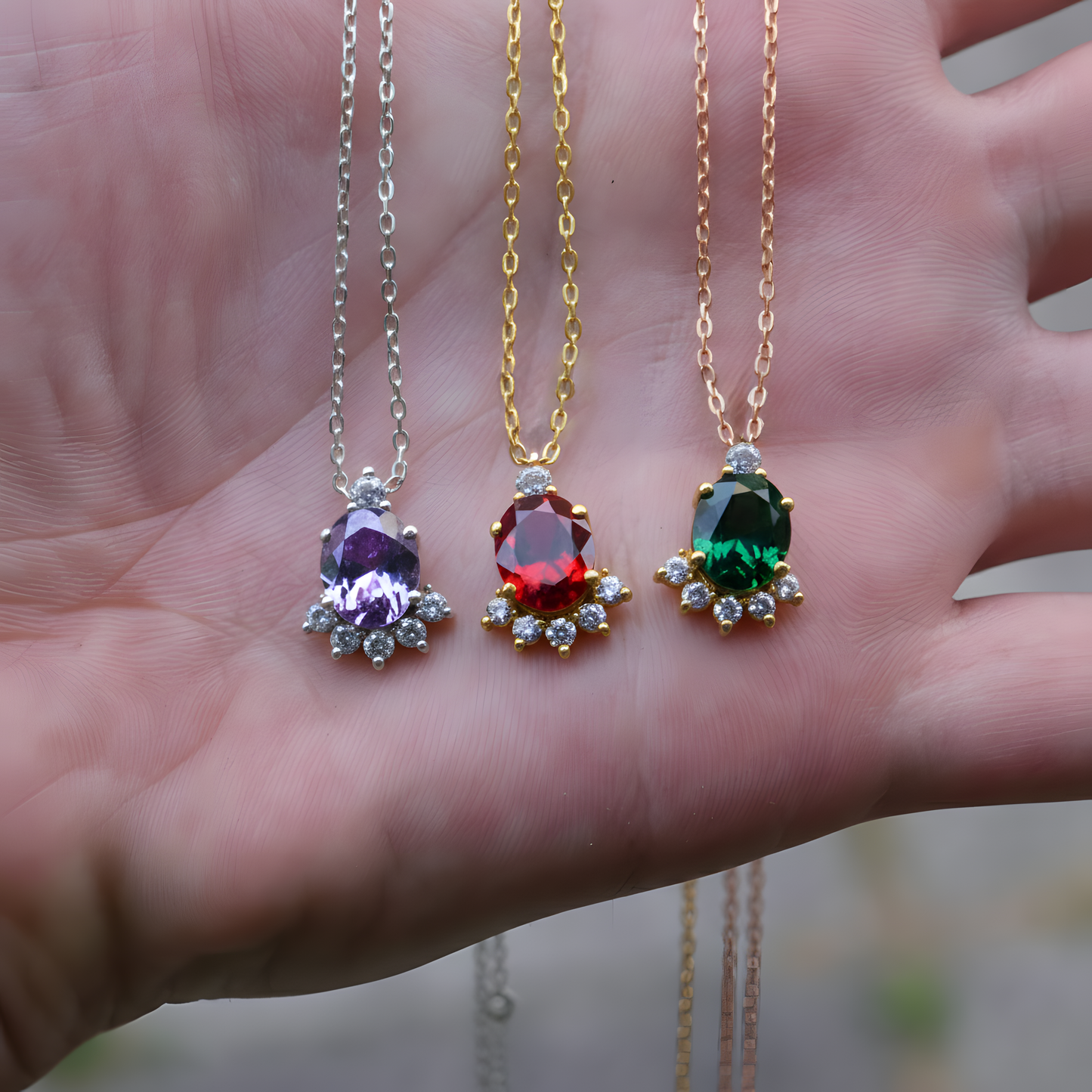 Oval Amethyst and Moissanite 925 Silver Necklace