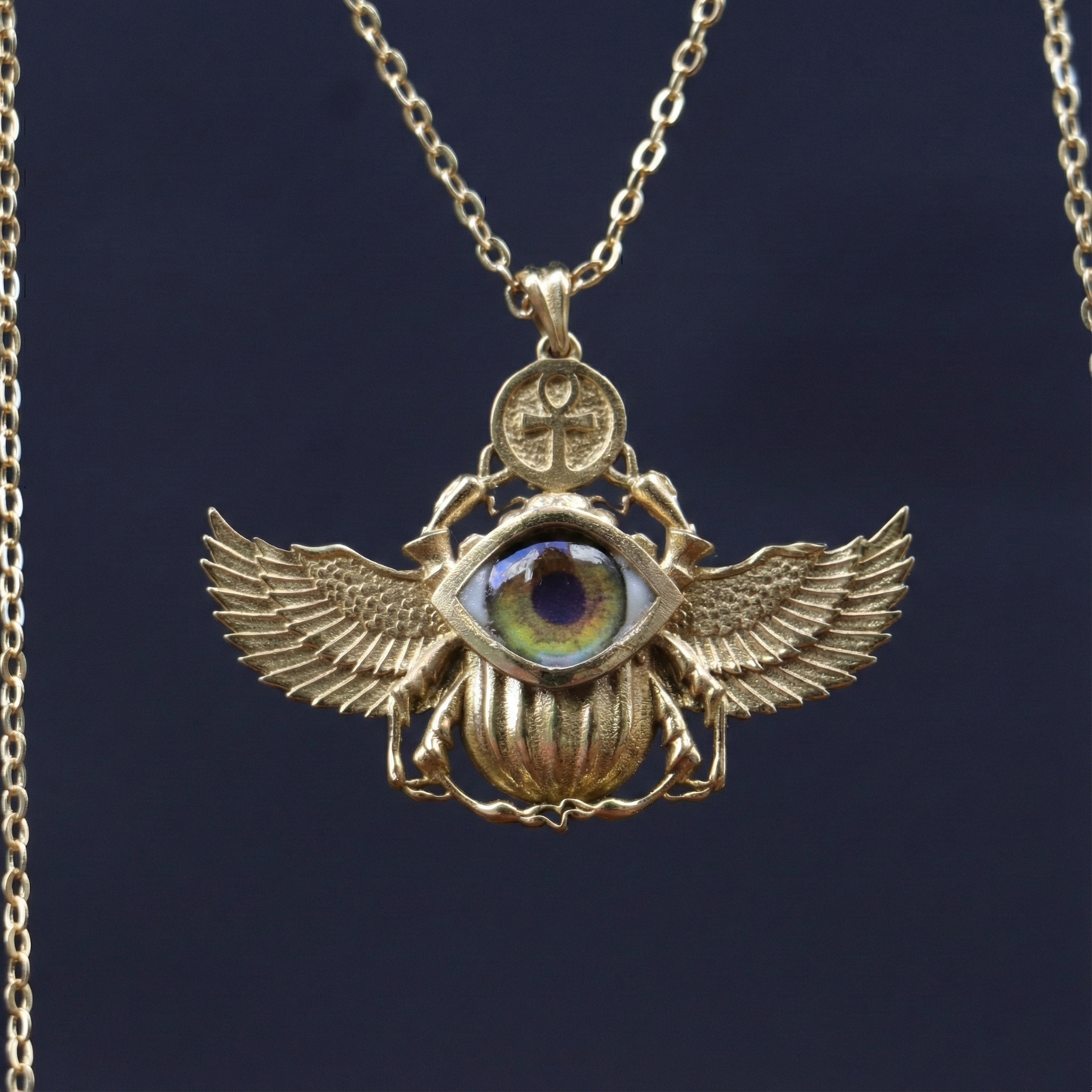 Antik Mısır Scarab ve Ankh Gümüş Kolye - İris Göz Koruyucu Tılsım