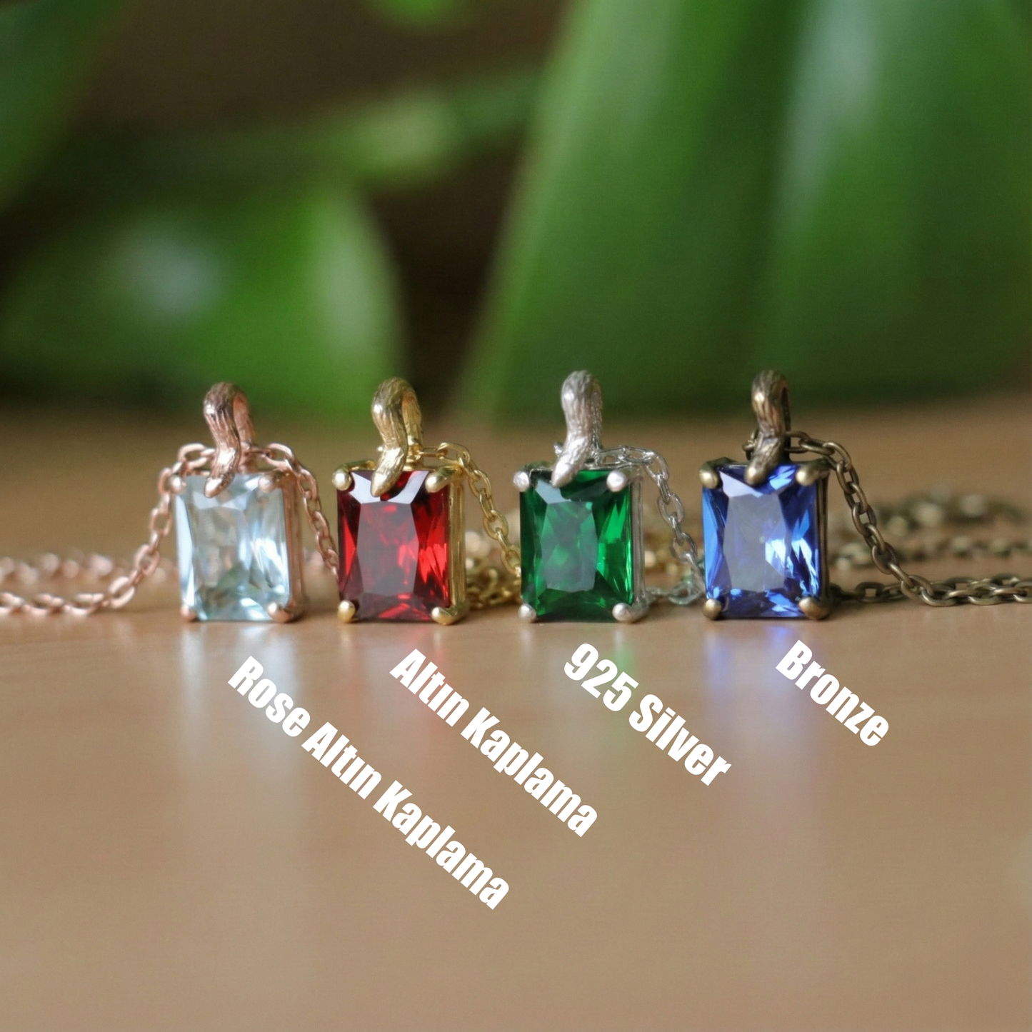 Emerald Sapphire 925 Silver Gold Plated Necklace