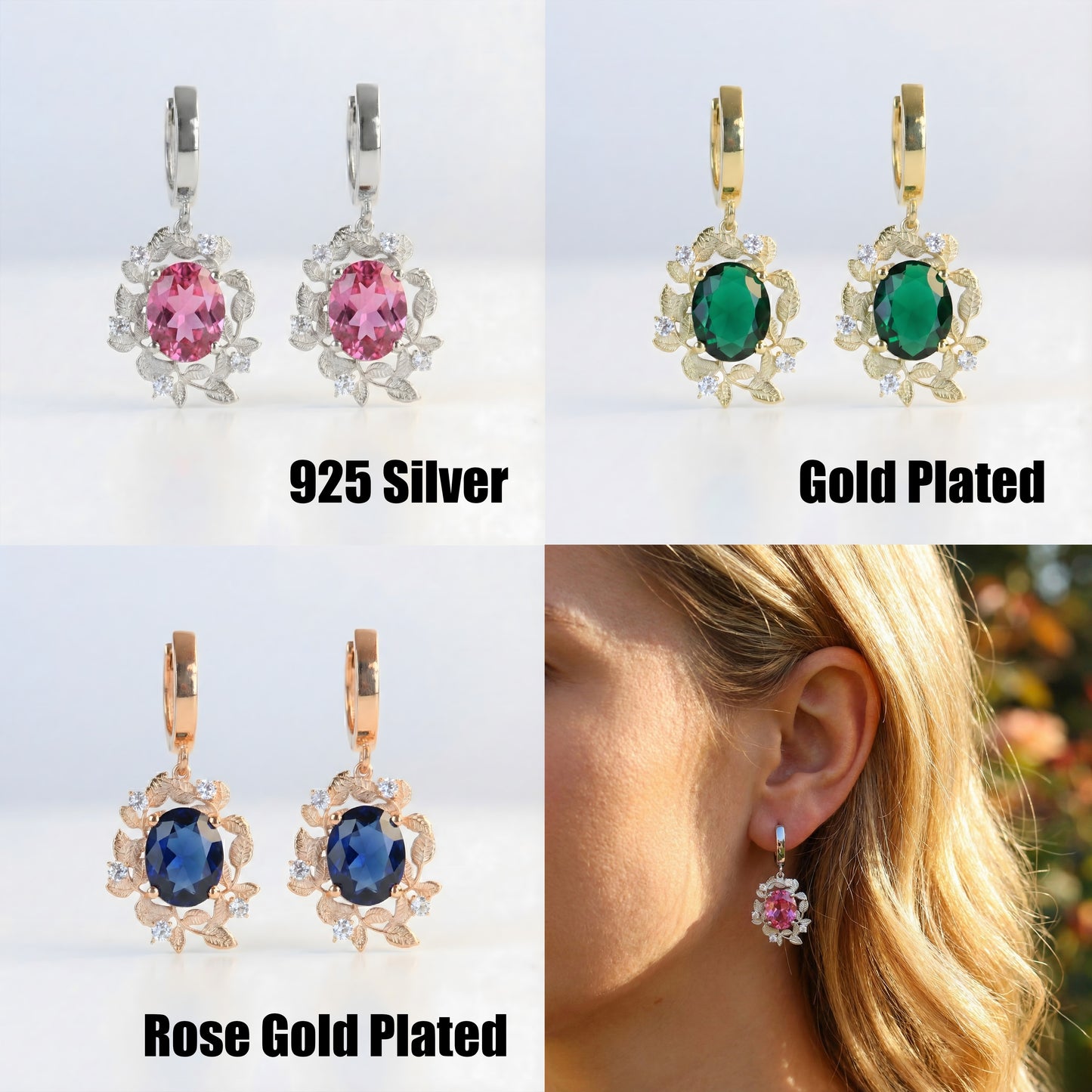 Pembe Turmalin Yapraklar Küpe (Tüm Taş ve Maden Seçenekleri)