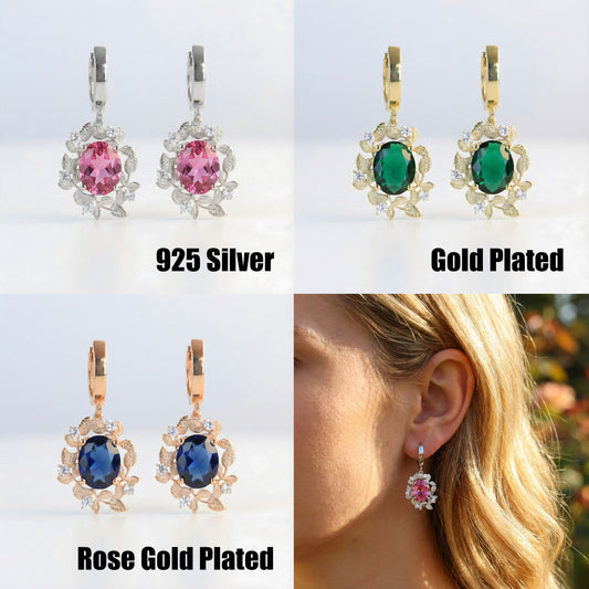 Pembe Turmalin Yapraklar Küpe (Tüm Taş ve Maden Seçenekleri)