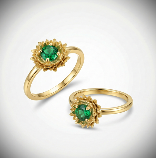 Ay Çiçeği Yüzük (Tüm Taş ve Maden Seçenekleri)