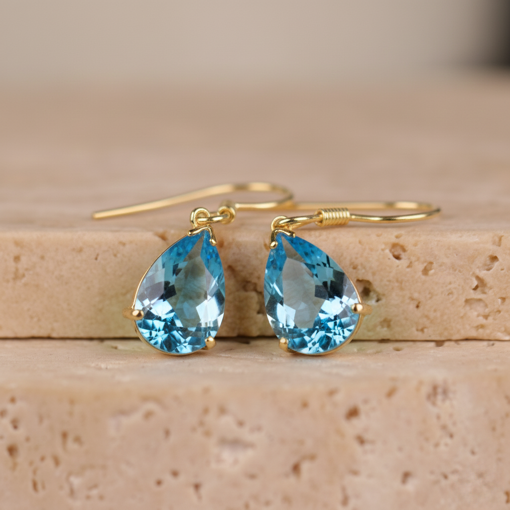 Damla Blue Topaz Küpe Kolye Set