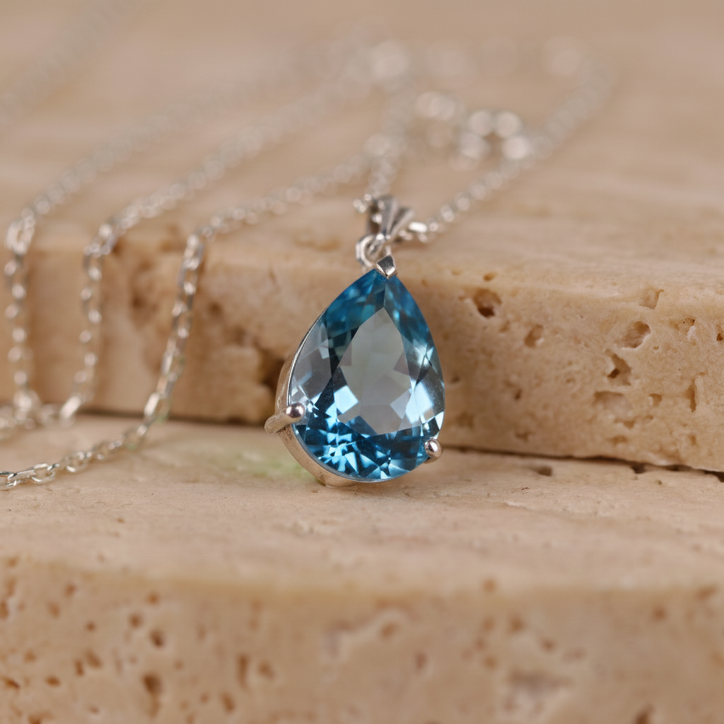 Damla Blue Topaz Küpe Kolye Set