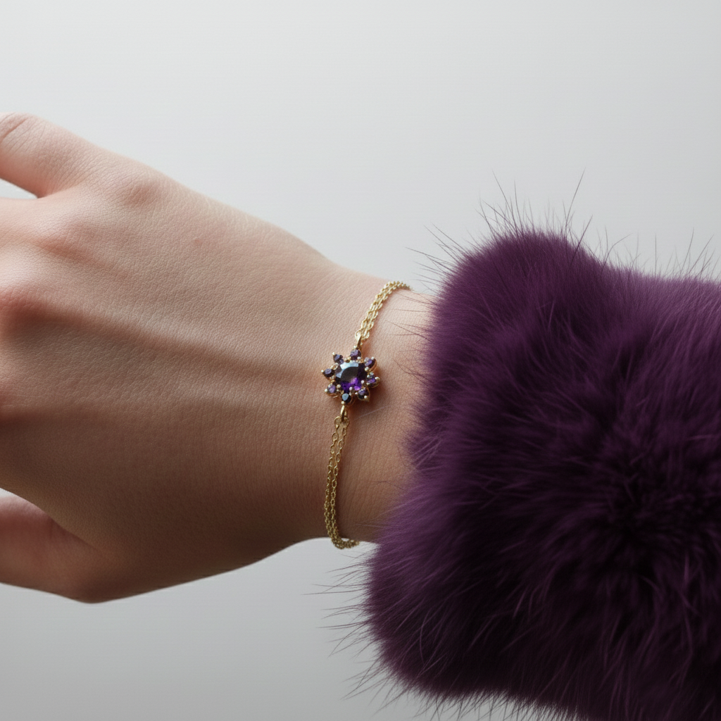 Pink Amethyst and Citrine 925 Silver Bracelet