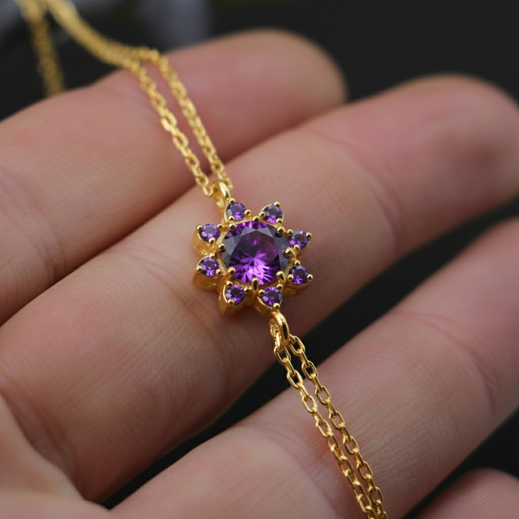 Pink Amethyst and Citrine 925 Silver Bracelet