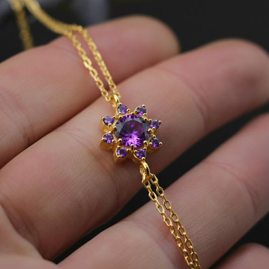 Pink Amethyst and Citrine 925 Silver Bracelet