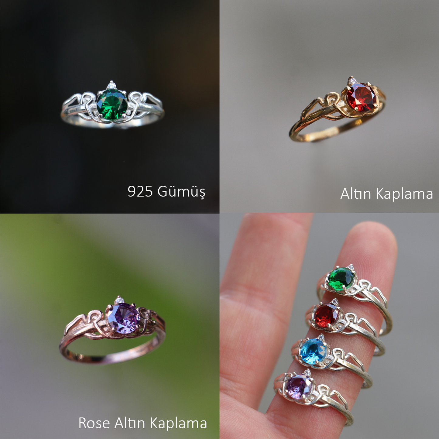 Dallar Zümrüt ve Mozanit 925 Gümüş Yüzük