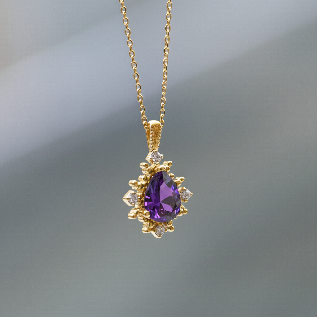 Drop and Moissanite 925 Silver Gold Plated Necklace