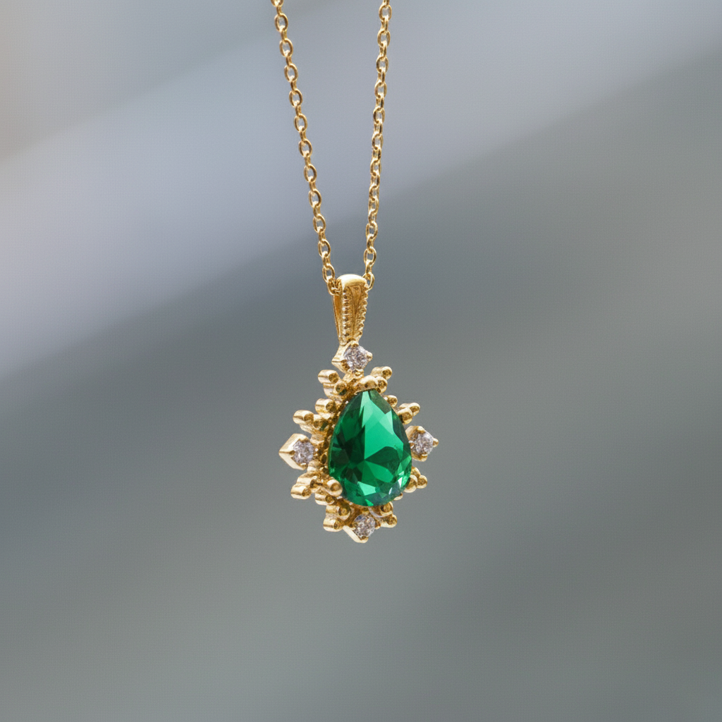 Drop and Moissanite 925 Silver Gold Plated Necklace