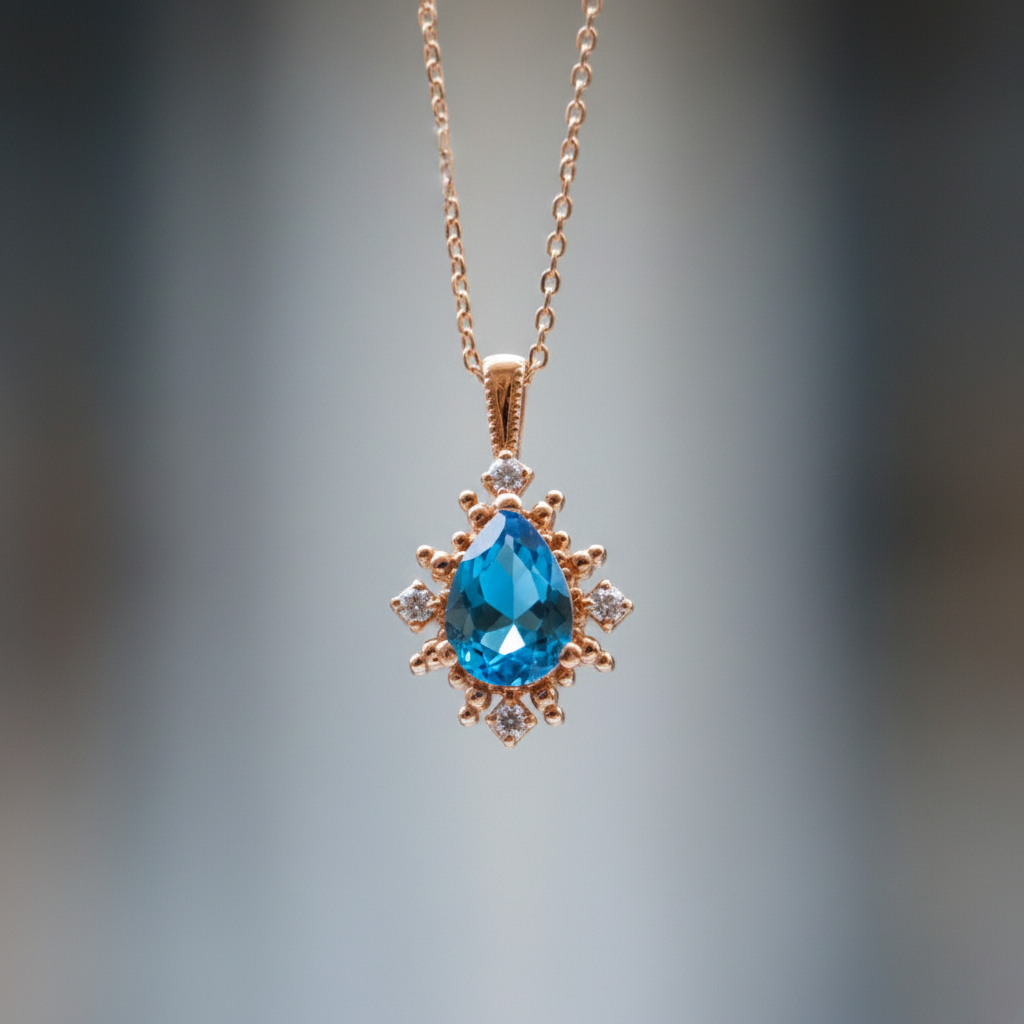 Drop and Moissanite 925 Silver Gold Plated Necklace