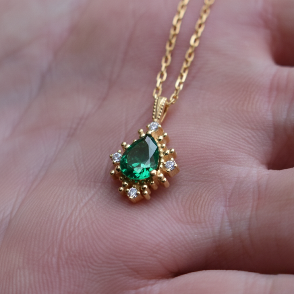 Drop and Moissanite 925 Silver Gold Plated Necklace