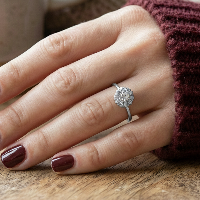 Papatya 925 Gümüş Altın Kaplama Yüzük