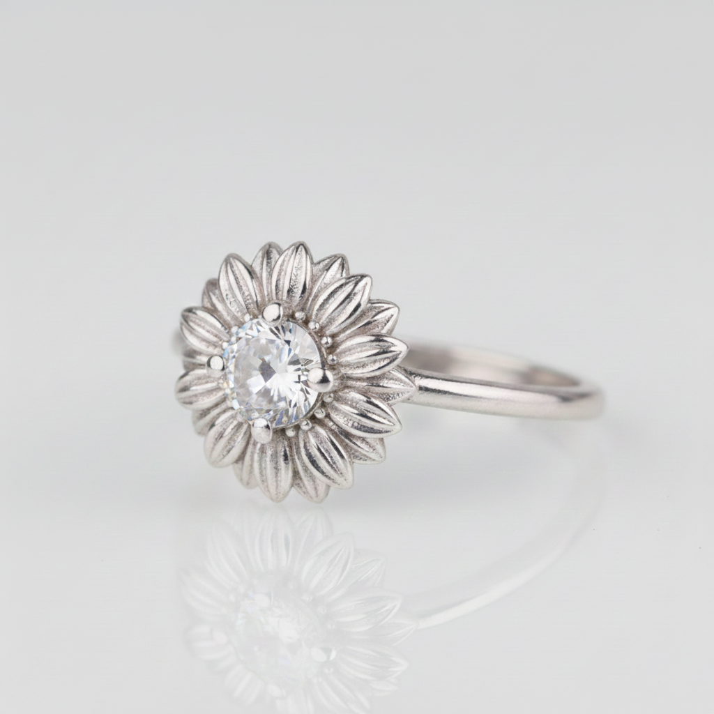 Papatya 925 Gümüş Altın Kaplama Yüzük