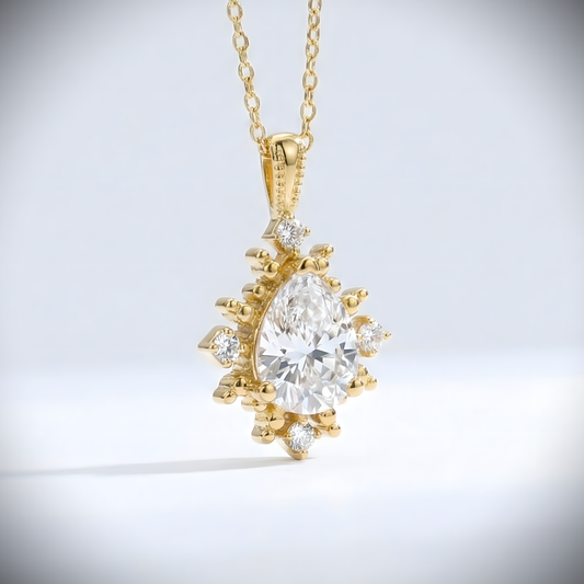 Drop and Moissanite 925 Silver Gold Plated Necklace