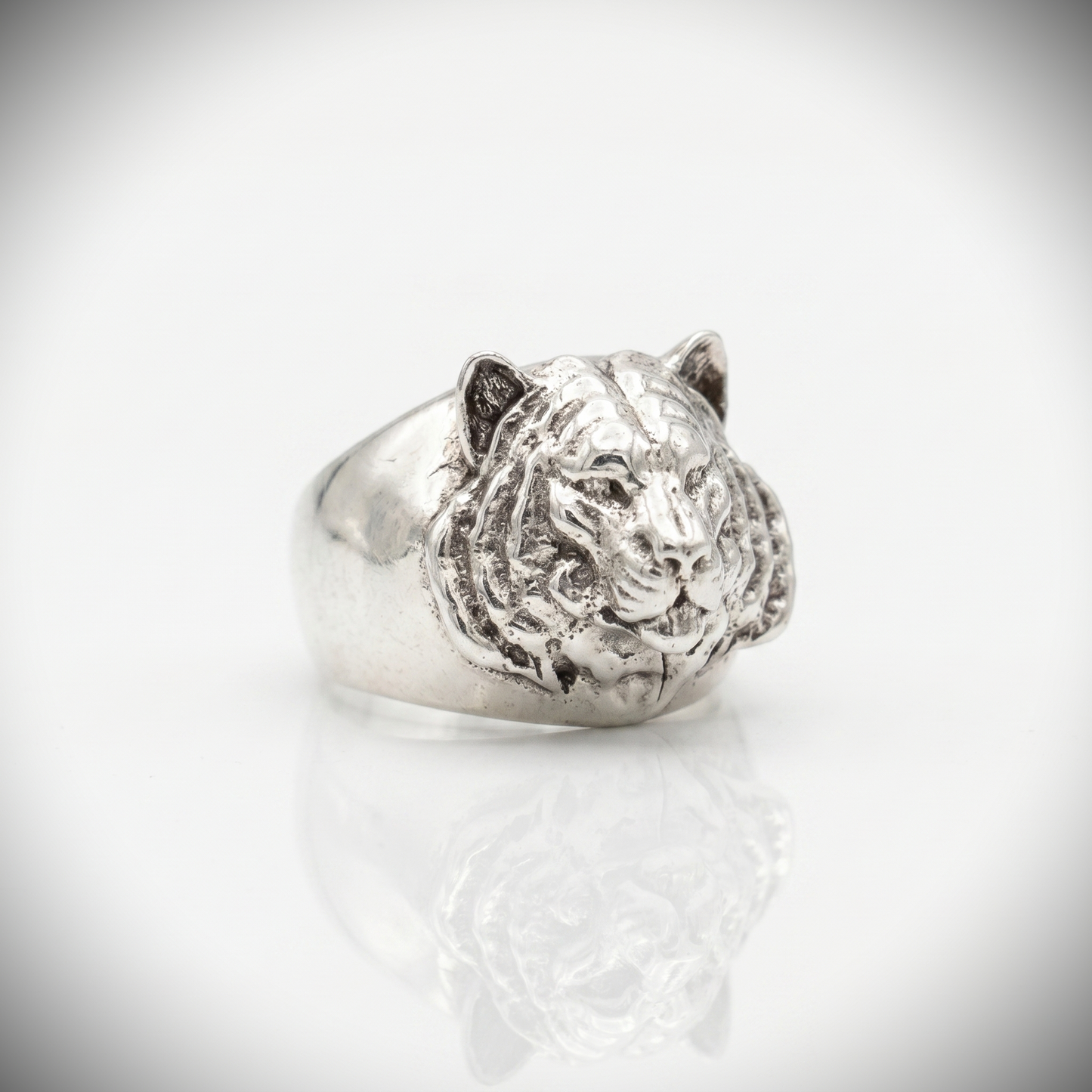Tiger and Skull Heavy 925 Silver Men's Ring