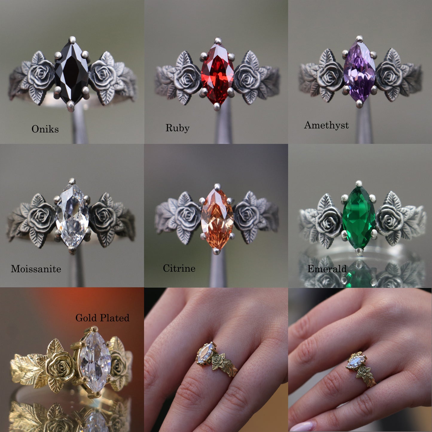 Marquise Moissanite Leaves 925 Silver Ring