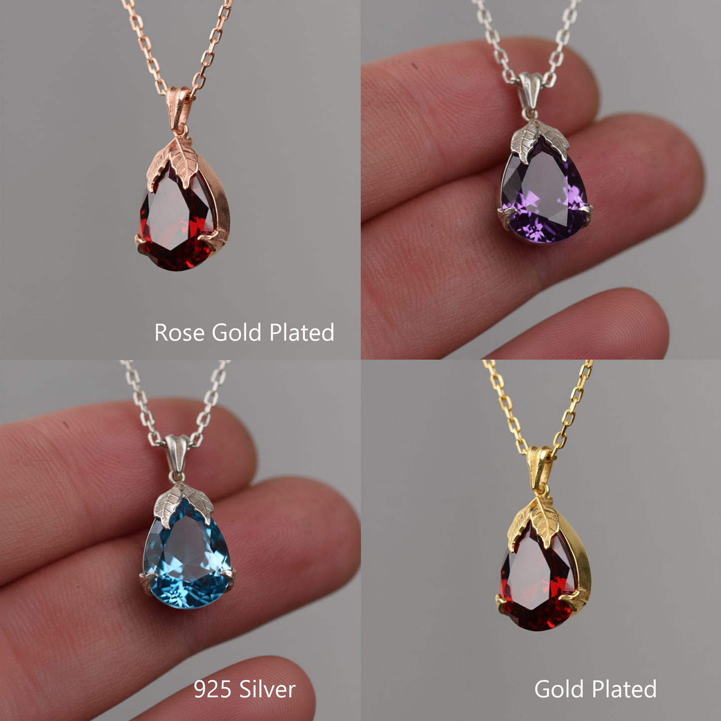 Damla Yapraklar 925 Gümüş Kolye (Tüm Taşlar)