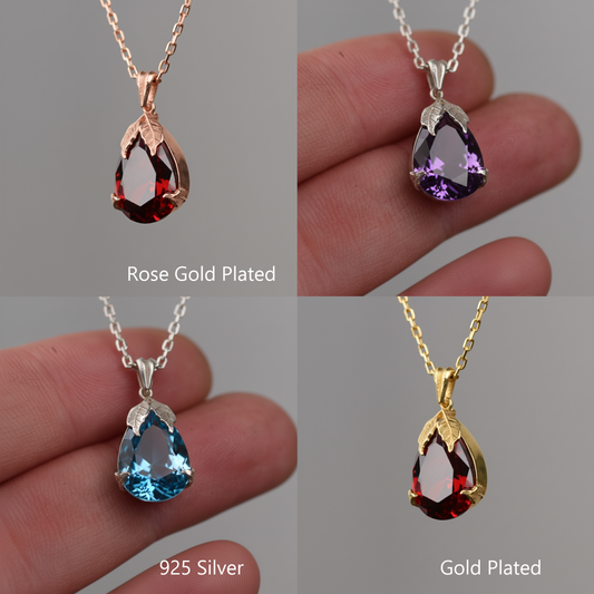 Damla Yapraklar 925 Gümüş Kolye (Tüm Taşlar)