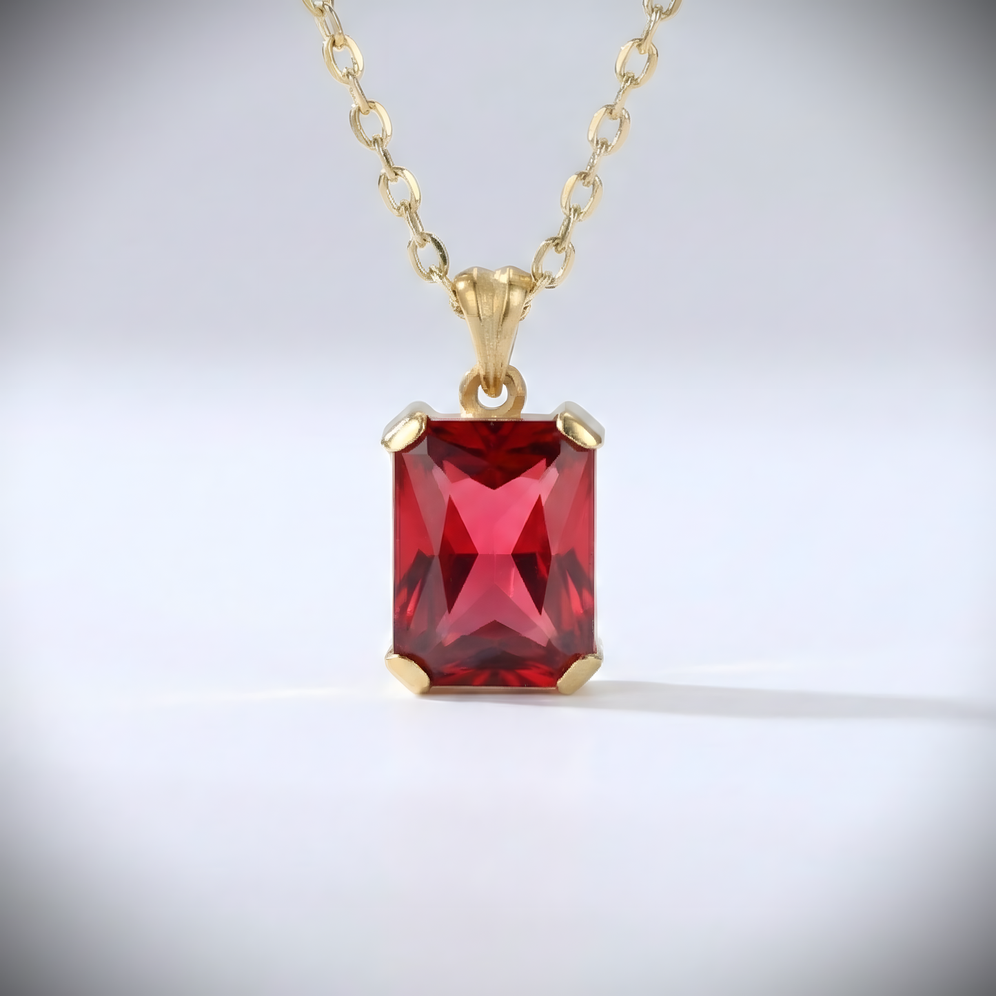 Emerald Cut Garnet 925 Silver Necklace