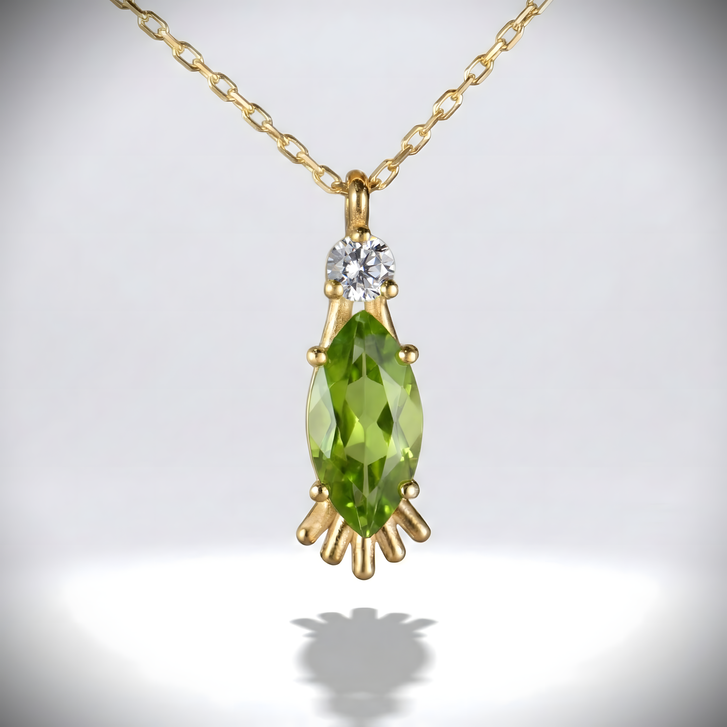 Marquise Peridot and Moissanite 925 Silver Necklace