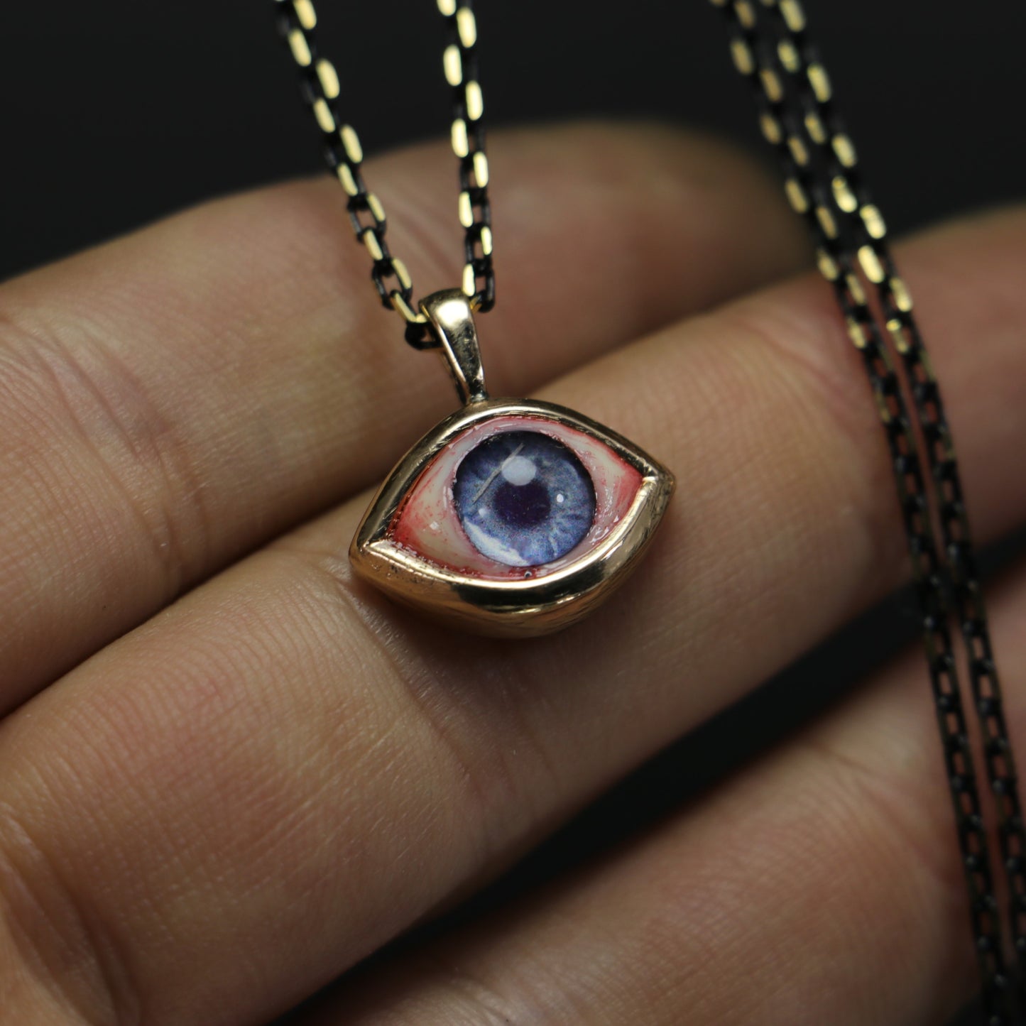 Realistic Mini Navy Blue Eye Necklace