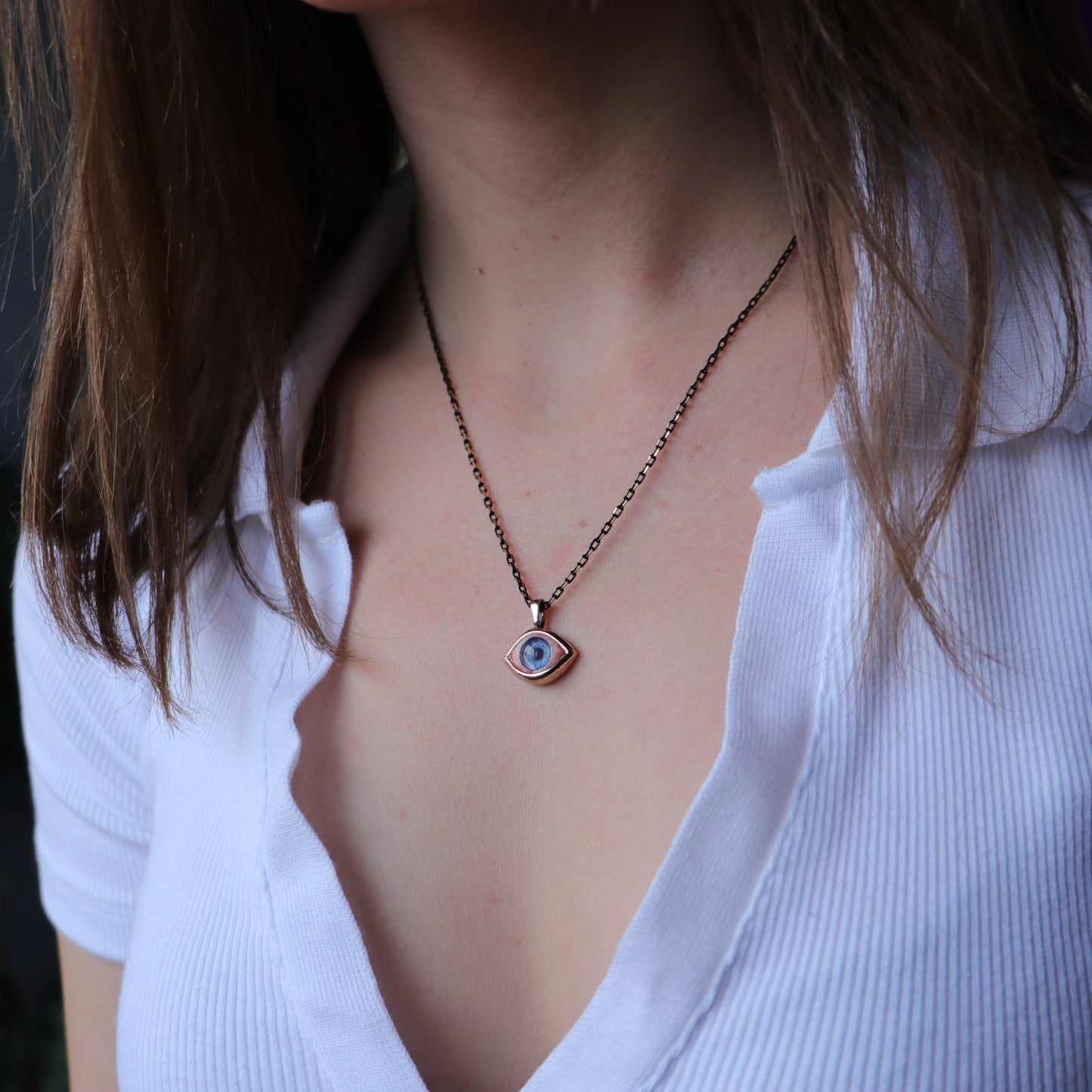 Realistic Mini Navy Blue Eye Necklace