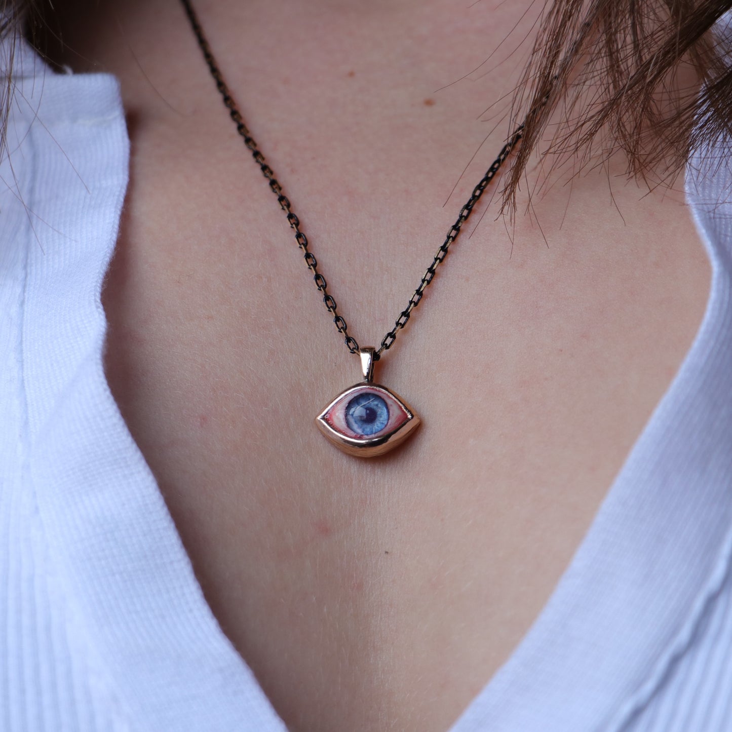 Realistic Mini Navy Blue Eye Necklace